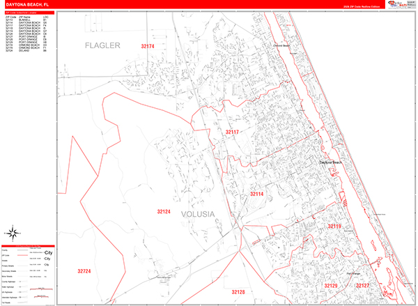 Daytona Beach Zip Code Wall Map